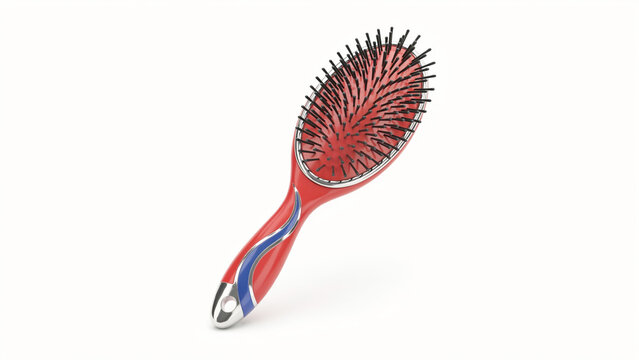 Red and blue hair comb with fine teeth for styling and detangling hair on transparent background