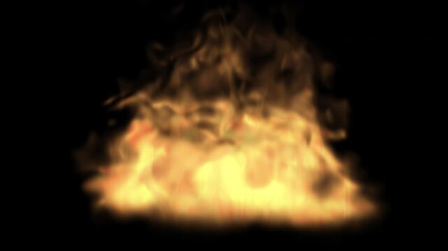 4k Realistic fire flames VFX animation burning on a black background for digital motion graphics design