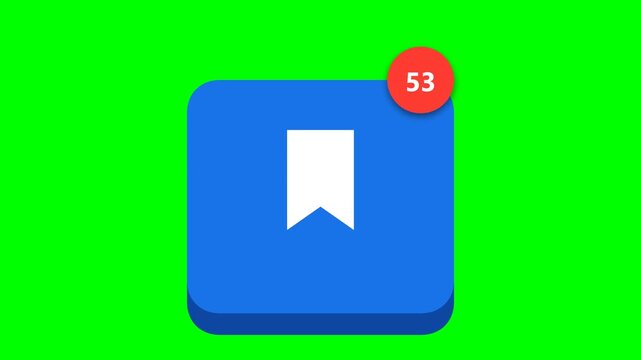 3D Bookmark Save Button Icon Blue Square Animation on Green Screen Chroma Key 4K UHD
