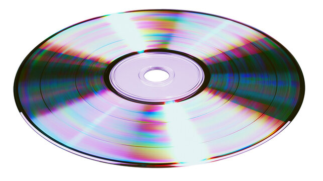 Shiny compact disc with rainbow spectrum reflection, isolated on transparent background