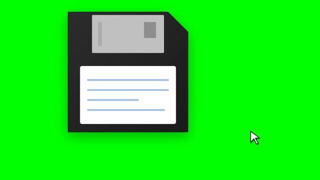 Retro Floppy Disk Save Icon Animation on Green Screen Chroma Key 4K Motion Graphics