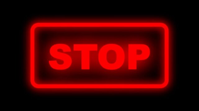 Glowing Red Neon Stop Sign Warning Animation 4K Seamless Loop Video Background