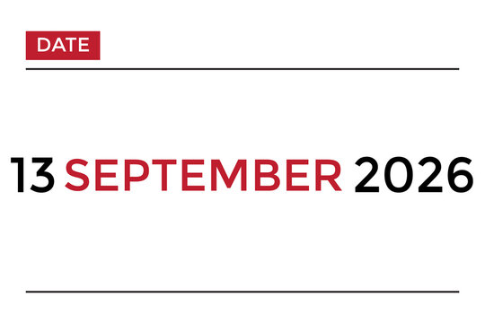 calendar 13 september 2026 red color on white background