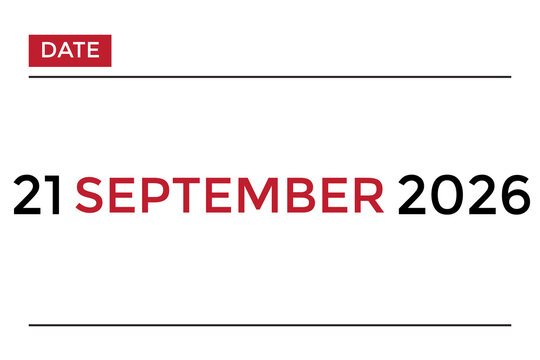 calendar 21 september 2026 red color on white background