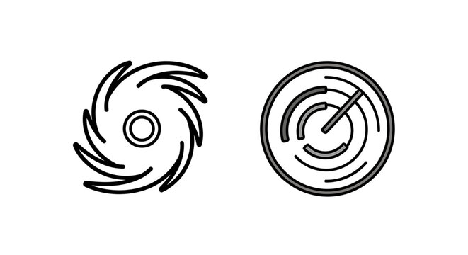 Hurricane storm and meteorological radar map weather icons with hurricane