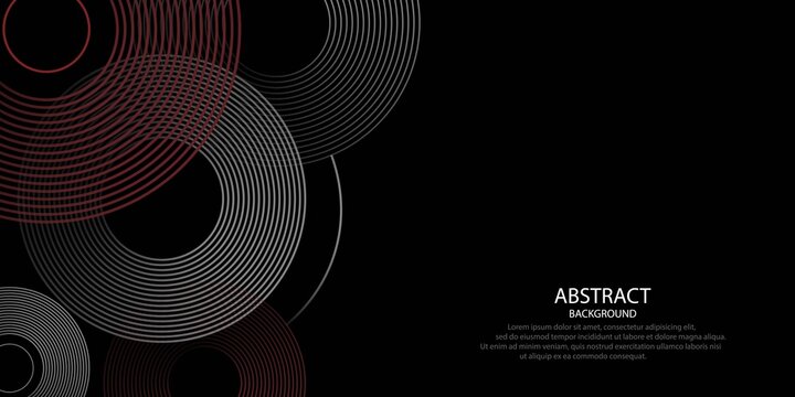 Abstract grey and red circle line vector on dark background. Modern simple overlap circle lines texture creative design. Suit for poster, cover, banner, flyer, brochure, presentation, website