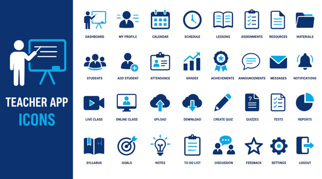 Teacher Icon Collection for Education App Interface.
