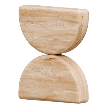 3D Wooden Abstract Hourglass Shape on White Background