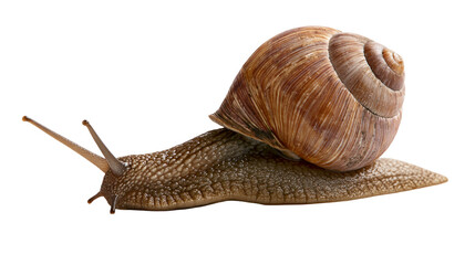 Brown garden snail with textured shell, isolated on transparent background © Petra