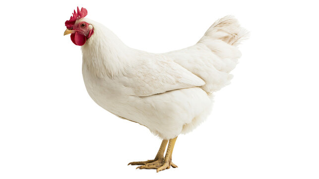 White hen with red comb and wattle, isolated on transparent background