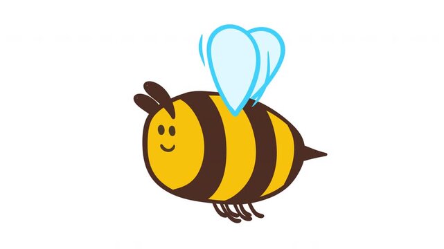 Cute cartoon bee flying isolated on white background 2D animation loop. Motion element with alpha matte channel
