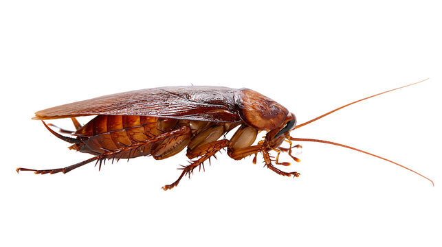 Brown cockroach with long antennae, isolated on transparent background