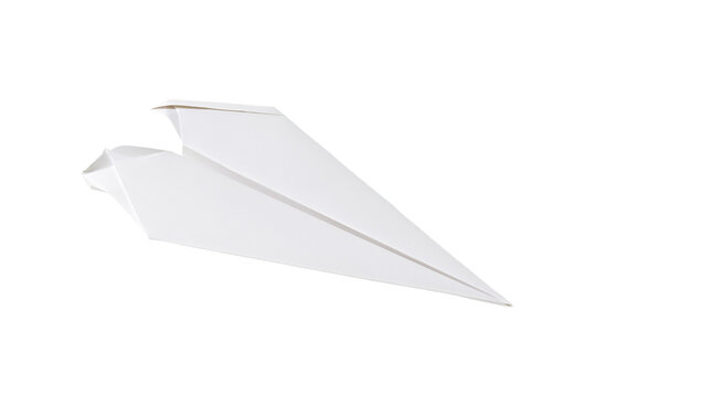 White paper airplane folded from a single sheet of paper, isolated on transparent background