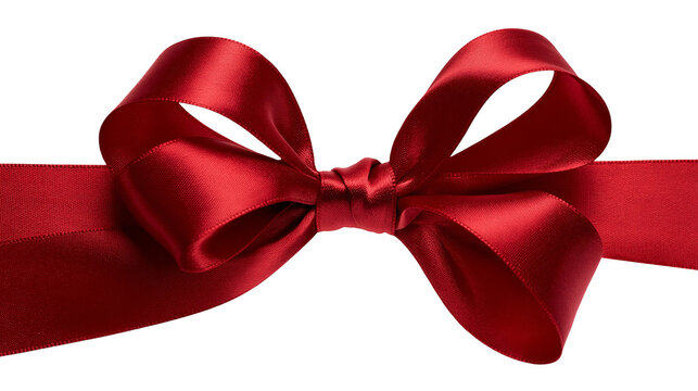 Shiny red satin ribbon tied into a perfect bow, isolated on transparent background