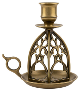 Vintage brass ornate candlestick holder isolated with transparent background