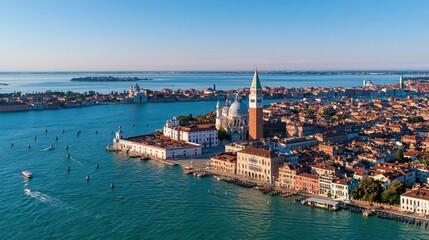 Obraz premium High Elevated Aerial View of Venice Historic Center in Italy