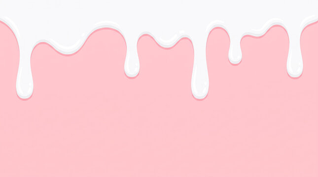 Delicious white cream icing dripping elegantly on soft pink background