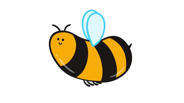 Cute cartoon bee flying loop 2D animation isolated on white background. Motion element with alpha matte channel