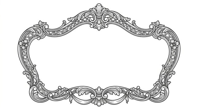 Vintage baroque frame with ornate silver filigree, antique rococo border for luxury invitations, classic Victorian scrollwork design isolated PNG with Transparent Background