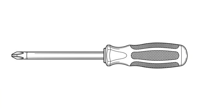 Vintage phillips head screwdriver illustration, classic hand tool for home repair, retro line art hardware equipment isolated PNG with Transparent Background