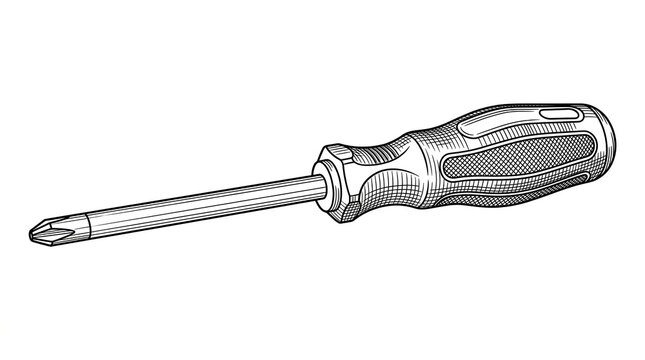 Vintage phillips head screwdriver illustration, retro hand tool for construction, classic metal and rubber screwdriver for home repair isolated PNG with Transparent Background