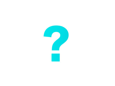 Bright cyan question mark symbol featuring a bold sans serif font style captured in a minimalist digital vector art on transparent background