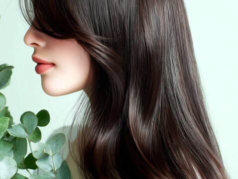 ツヤ感溢れる美しいロングヘアを持つ女性の横顔美肌とヘアケア