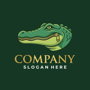 Alligator head with zipper mouth logo.