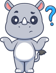 Fototapeta premium Cute Rhino Confused Thinking Cartoon