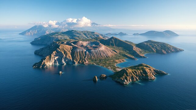 Clear Daylight Bird View of Aeolian Islands Island Scenery in Italy