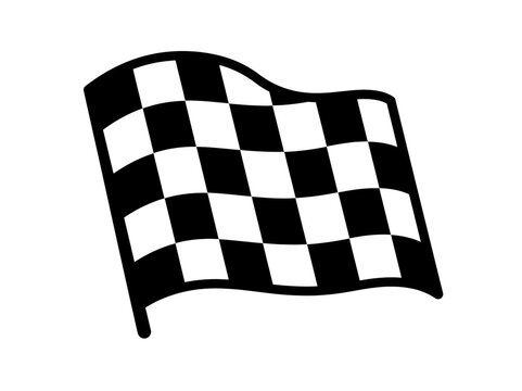Waving checkered flag symbolizing victory and racing finish lines for sports events featuring bold high contrast black and white on transparent background