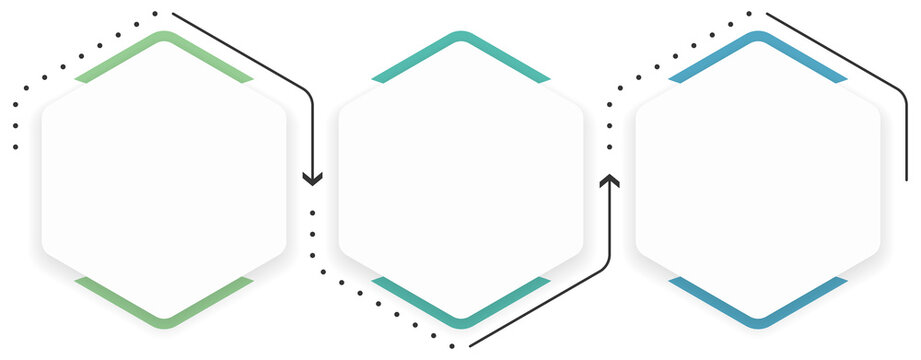 Infographic template with three hexagonal stages connected by arrows