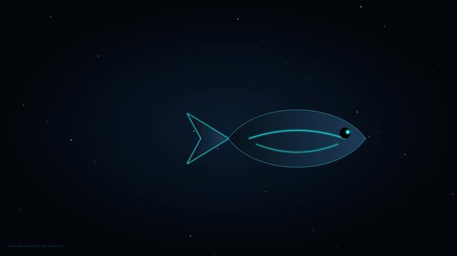 Neon Bioluminescent Fish Swimming in Deep Sea Loop
