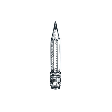 Hand drawn sketch style graphite pencil with eraser. Vintage art stationary artistic supply. Vector illustration isolated on white.