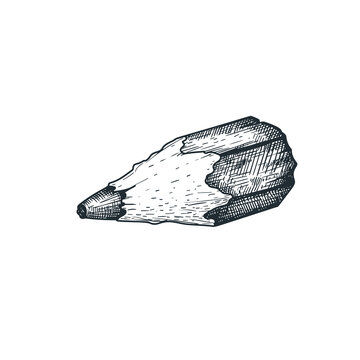 Hand drawn sketch style graphite tiny nub of a pencil with eraser. Vintage art stationary artistic supply. Vector illustration isolated on white.