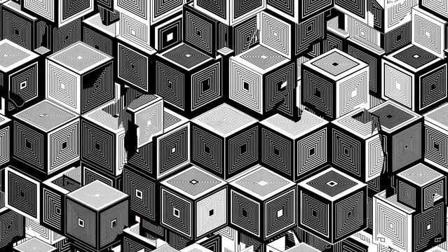 Intricate geometric pattern featuring repeating abstract cubes in isometric perspective design