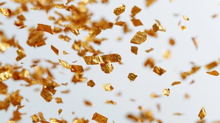 Obraz premium The Golden Confetti in Flight: A Festive Shower of Shimmering Metallic Particles