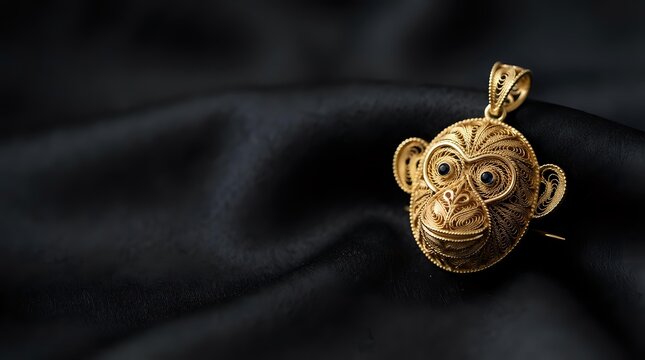 Gold monkey pendant charm with ornate decorative details