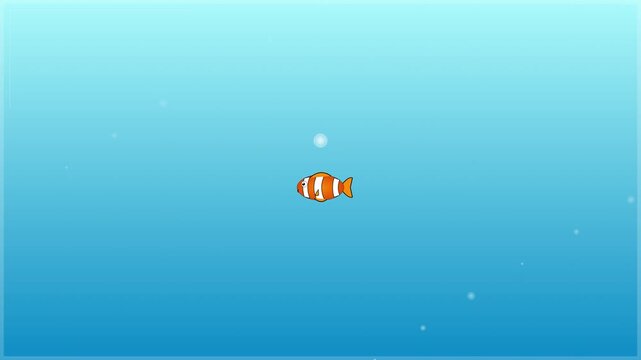 Cute Cartoon Clownfish Swimming in Blue Water