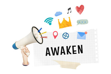 Obraz premium Digital marketing png awaken notepaper collage sticker, transparent background