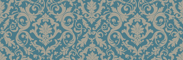 elegant damask flourish pattern vector background, baroque swirl ornament wallpaper © worldisgreat