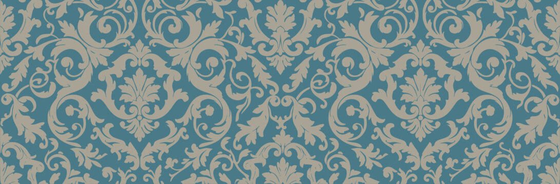 elegant damask flourish pattern vector background, baroque swirl ornament wallpaper