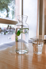 A glass carafe filled with fresh water and fresh mint leaves © Julia