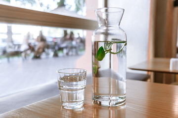 A glass carafe filled with fresh water and fresh mint leaves © Julia