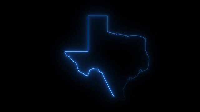 Texas State Map Outline with Glowing Blue Electric Neon Effect,4K Motion Graphics Animation.