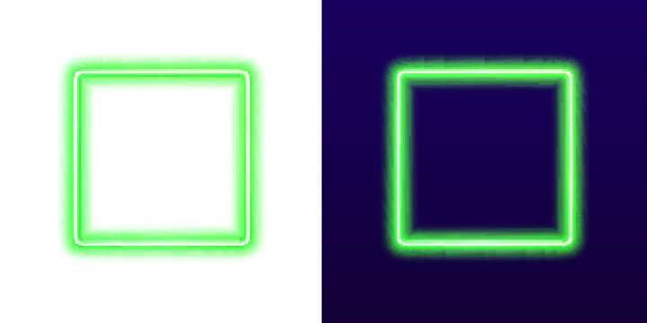 Green gradient neon frame glowing in pink, purple, and blue. Smooth square edges create a stylish digital effect. Transparent PNG for creative projects.