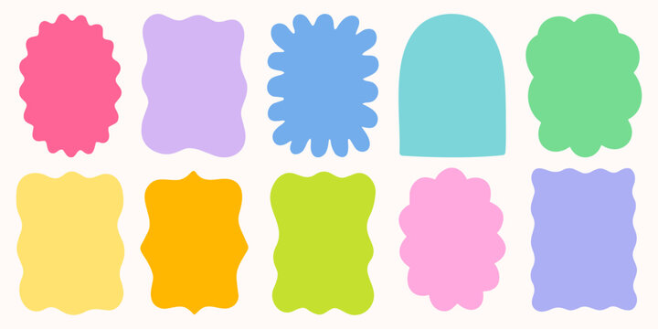 Abstract organic blob frames set in bright pastel colors. Modern wavy geometric shapes with playful rounded silhouettes