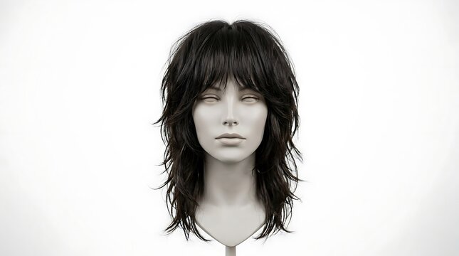 Black Shag Haircut on Female Mannequin Head.