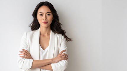 Fototapeta premium Confident businesswoman in white blazer, professional portrait, business concept