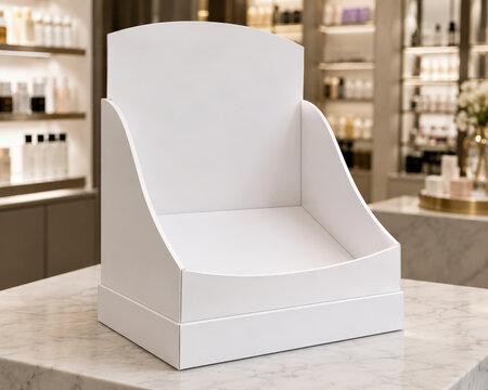 Blank Curved Paperboard Counter Display Stand in Beauty Store